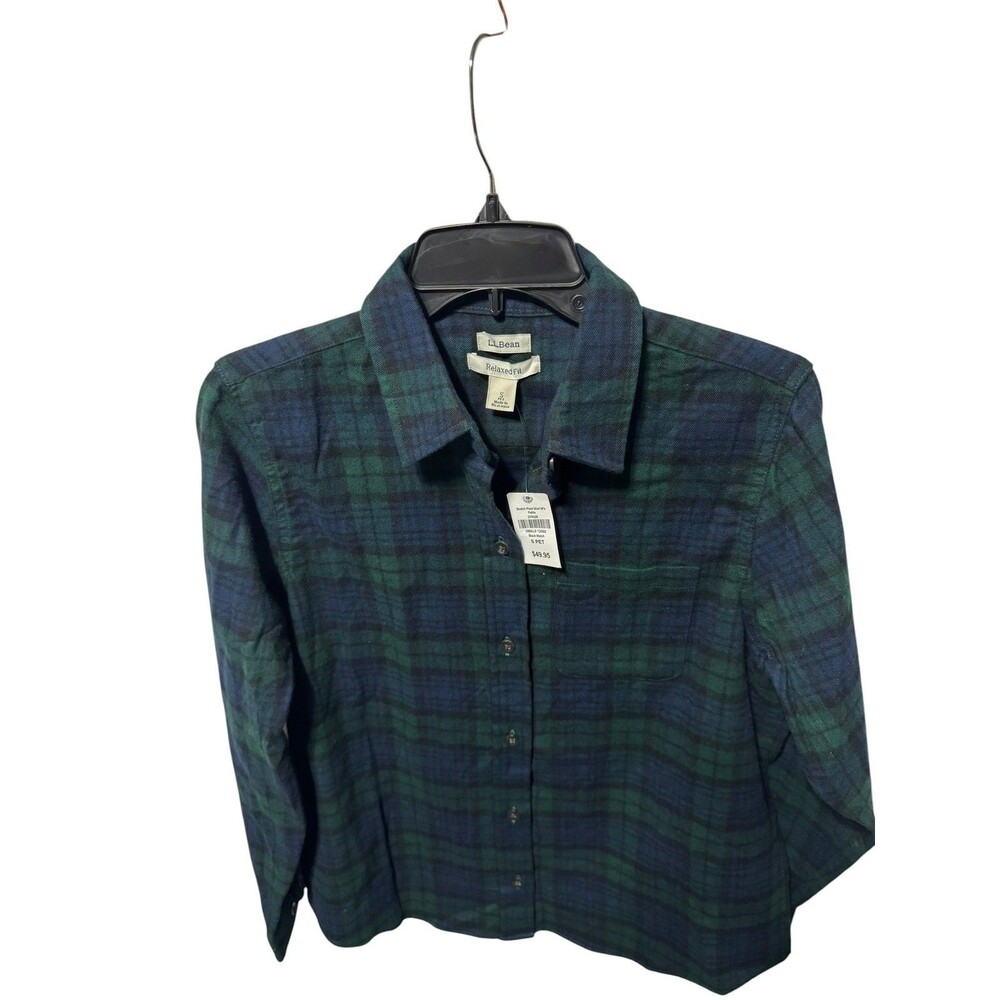 NWT LL Bean Flannel Shirt Women’s Black Watch Tartan Plaid petite Small - Picture 6 of 11
